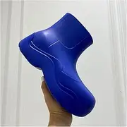 [PiurUf] Rain Boots Rain Boots Female Jelly Color Trend Wave Bottom Thick Bottom Increased 7CM Fashion Female Boots Short Boots Without Box Rain Boots Womens (Color : Blue, Size : 39)