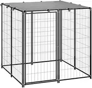 Versatile Dog Kennel Black 110x110x110 cm Durable Steel Construction with Water-Resistant Roof & Secure Lockable Door for Outdoor Play and Safety