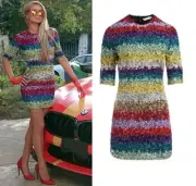 NWT $795 Alice + Olivia Inka Sequin Striped Dress rainbow Multicolor Cocktail 6