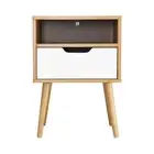 Oikiture Bedside Table Handle-Free Open Shelf Wooden&White
