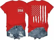 [SODSHY] Women's 4th of July Outfits USA Shirt Memorial Day Red White and Blue Patriotic Shirts American Flag Graphic Tops, Tee-red-1, Large