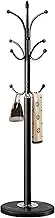 Metal Coat Rack Stand with Natural Marble Base, Coat Rack Freestanding, Sturdy Hall Tree with 12 Hooks for Hanging Clothes, Bags, Scarfs, Coat Hanger for Entryway, Hallway (Black)