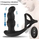 Telescopic Prostate Massager Butt Plug Anal Vibrator Cock Ring Thrusting Sex Toy