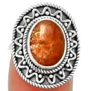 Natural Sunstone - Namibia 925 Sterling Silver Ring s.7.5 Jewelry R-1501