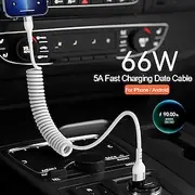 Fast Charging Cable 5A 66W USB Type C Cable 3A Micro USB Spring Car Cable Realme Phone Accessories For iPhone Samsung Xiaomi Huawei Phone Accessory