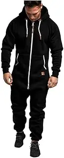 [YTFZ] Onesie Men Jumpsuit Sleeping Clothes Zipped Up Men One Pieces Hooded Jum Psuit Solid Long Sleeve Winter Warm Adult Onesie Black