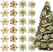 Whaline 24Pcs Christmas Poinsettia with 24Pcs Clips 4 Design Glitter Gold Art...