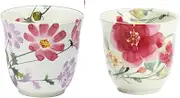 j-pure hitomi Japanese Mino Ware Ceramic Yunomi Teacup Set, H3.15 x3.27 Inches in diameter, 6.76 Fluid Ounces for Hot Green Tea, Bancha, Set of 2 from Japan (Cosmos, Anemone Japonica Floral Design)