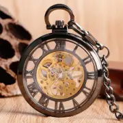 Transparent Open Face Skeleton Mechanical Pocket Watch Hand Winding Luxury Gifts
