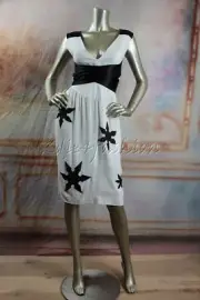 $3200 New NARCISO RODRIGUEZ Satin Black White Sexy Beaded Applique Dress 38 2
