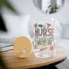 Boho Floral Nurse Glass with Straw, 16oz