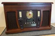 Victrola Nostalgic Aviator Wood 8-in-1 Bluetooth Turntable Entertainment Center