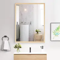 在飛比找蝦皮商城精選優惠-【免運】破損包賠實木浴室鏡廁所壁掛鏡子新中式衛生間帶框掛牆洗