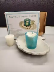 Sea Shell Tea Light Candle Holder With Shells And Sea Glass Glass New In Box