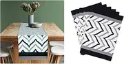 Dekor World Chevron Printed Black Cotton Table Runner with 8 Pcs Place Mat (33x240cm/33x47cm) (Pack of 9 Pcs)-8 Seater Dinning & Center Table