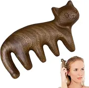 Scalp Massage Comb - Cat Shape Sha Comb,Lightweight Sandalwood Handcrafted No Static Wooden Wide Tooth Comb For Men And Women Shwing