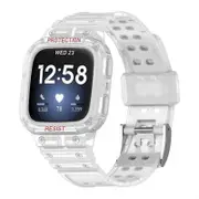 Catzon Watch Band with Protective Frame Uni-body Shockproof TPU Strap For Fitbit Versa 2/3 Versa Lite/Sense-Clear