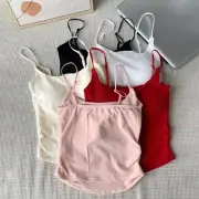 Women Vest Camisole Tank Top Underwear Beauty Back Solid With Chest Pad Backless