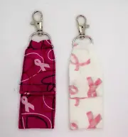 CLOSED TOP CHAPSTICK lip balm KEYCHAIN hot PINK RIBBON hearts breast cancer gift