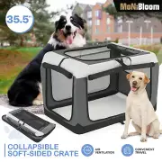 35.5 Inch Collapsible Soft Dog Cat Crate Travel Kennel Mesh Window Gray w/Pocket