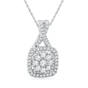 14k White Gold Round Diamond Square Cluster Pendant 3/8 Cttw
