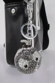 New Big Silver Bird Metal Key Chain Ring Wallet Charm Big Angry Boom Rhinestones