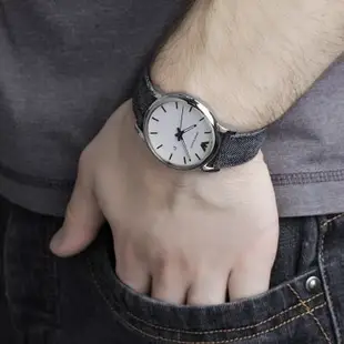 【金台鐘錶】ARMANI手錶 亞曼尼表 時尚休閒 日期 白面牛仔皮帶男錶AR1696