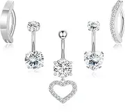 [Staligue] Belly Button Ring 5Pcs Surgical Steel Belly Rings for Women Hypoallergenic Clicker Belly Button Rings 14G Belly Piercing CZ Heart Dangle Belly Button Piercings Dainty Naval Piercing Jewelry