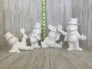 Set of 4 Snowmen with Snowflakes ~ Ceramic Bisque ~ Ready to Paint ~