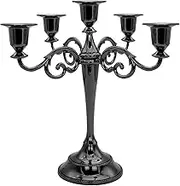 5 Arms Metal Candelabras Candlestick Holder, Retro Black Taper Candle Holder for Dining Table, Fireplace, Candelabra Centerpieces, Wedding Home Decoration Black