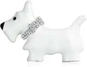 [Bling Jewelry] Large Statement Blue Or Pink Crystal Collar White Enamel Westie Scottie Terri Dog Pet Animal Scarf Brooch Pin For Women Teens Silver Tone Rhodium Plated 1.3 Inch
