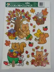 VINTAGE Color Clings - Fall Bear Thanksgiving Static Cling Window Decoration