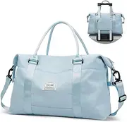[BAGAIL] Travel Duffel Bag, Weekender Bags for Women, Overnight Bag, Carry On Tote Bag with Wet Pocket for Gym hospital, Light Blue, Large, Travel bag
