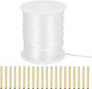 50m/54.7 Yards 1.5mm Nylon Memory Wire Nylon Memory Brim Line Plated Memory Wire with 20pcs Brass Crimp Tube Beads Bustle Nylon Memory Brim Line for Shaping Millinery Hat Brims