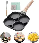 4 Hole Frying Pan Omelet Pan for Burger Eggs Ham Pancake Maker Wooden Handle Fry