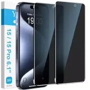 2 Pack Tempered Glass Privacy Screen Protector for iPhone 15 Pro/iPhone 15 6.1"