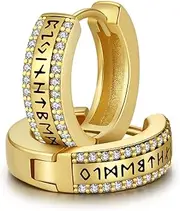 [ZIPPICE] Unisex Creole Earrings Viking Hoop Earrings 925 Sterling Silver Viking Rune Gold Hoop Earrings Sleeper Earrings Unisex Hoop Earrings Viking Jewellery for Men Women, Sterling Silver