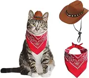 AWOCAN Dog and Cat Cowboy Hat with Bandana Scarf - Mini Pet Costume for Halloween, Holiday, Party Decoration (Brown, Small)