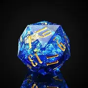 cusdie Single D20 DND Dice with Sharp Edges and Glitter Foil Inclusions, 20 Sided D&D Dice, 33mm Handcrafted Polyhedral Dice, for Role Playing Game MTG Pathfinder(Sapphire Blue/G)