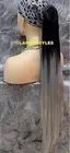 Long Straight Ombre Off Black Gray Ponytail Hair Piece Extension Drawstring NWT