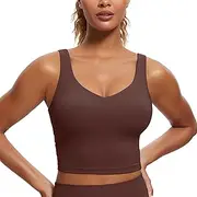 [CRZ YOGA] Butterluxe Womens V Neck Longline Sports Bra - Padded Workout Crop Tank Top with Built in Bra