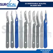 10 Disposable Scalpel Blades Box + Graduated Plastic BP Handles Sterile Hi-Q