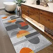 Carpet Runner for Hallways, Kitchen Hall Entryway Corridor Non-Slip Rubber Backed Long Runner Rug Modern Geometric Door Mat – Grey/Orange(2ft×11.5ft/60×350cm)