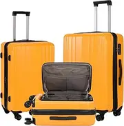 [Kaleenie] 3 Piece 20/24/28 Inch Expandable Luggage Set, 20” Side Opening Carry On, 24 & 28 Inch Checked Middle Opening, ABS+PC Hardshell Lightweight Suitcase, Orange