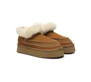 AUSTRALIAN SHEPHERD® UGG Boots Women Sheepskin Wool Collar Ankle Platform Mini Santana - Chestnut / AU Ladies 5 / AU Men 3 / EU 36