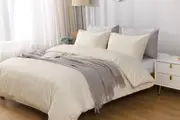 LINENOVA Quilt Cover Set 100% Cotton 3 Pieces With Corner Ties-Cream (Single Double Queen King Super King)