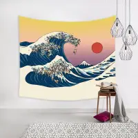在飛比找Yahoo!奇摩拍賣優惠-優選精品-日式浮世繪趣味狗狗海浪紅日掛布墻面背景裝飾畫布掛毯