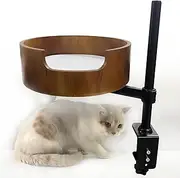 Cat Desk Bed, Elevated Cat Bed, 360° Rotation and Adjustable Height, Cat Bed Desk with Wooden Bowl, Wooden Cat Bed Desktop Kitten Furniture, Suitable for Small and Medium Cats/Dogs
