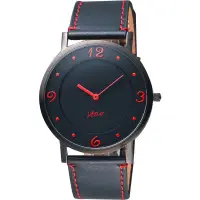 在飛比找Yahoo奇摩購物中心優惠-STAR時代 超薄時光手錶-黑x紅時標/38mm