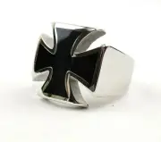 Stainless Steel And Black Enamel Cross Ring - Free Gift Packaging